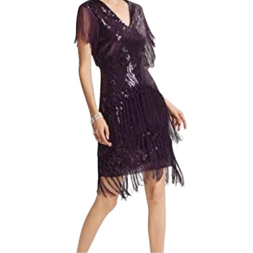 BABEYOND Sz S 1920s Flapper Long Fringed Gatsby Dress 20s Sparkly Sequins Dress